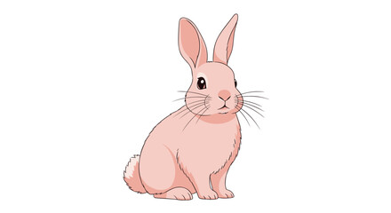Fototapeta premium Sweet pink bunny rabbit sitting alert with long ears and soft fur in charming cartoon illustration for children and nursery.