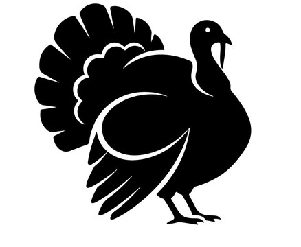 A black silhouette of a turkey on a white background