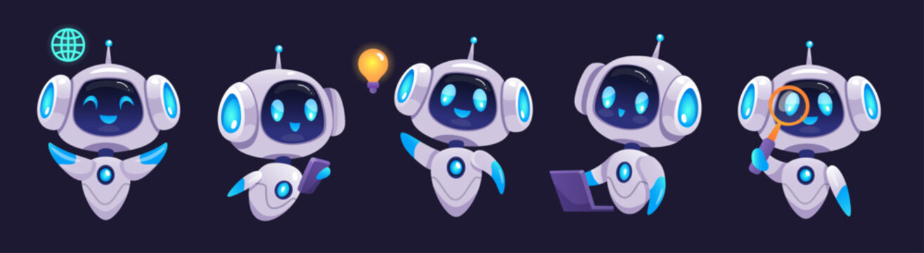 Robot AI. Artificial intelligence. Space bot assistant, cute chatbot. Chat service app. Mascot on network. Technology search. Gpt agent computer. tidy cartoon render isolated illustration