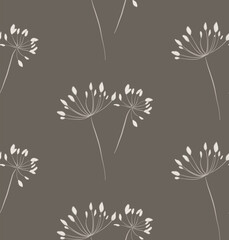 Elegant Grey Botanical Dandelion Pattern; Delicate White Flower Sketch Background for Sophisticated Wedding Stationery, Feminine Textiles, and Soft Home Accents
