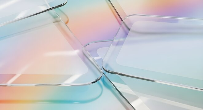 Modern glass surfaces with soft pastel colors and sleek design