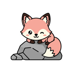 Obraz premium Adorable Cartoon Fox Lying Down with Winking Eye, Cute Illustration Style