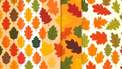 Four autumn leaf pattern designs with various color schemes and arrangements