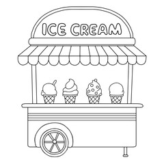 Ice cream stand isolated graphic black white sketch illustration vector