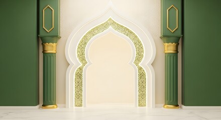 Islamic archway with green and gold ornate details