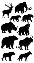 Obraz premium Black Silhouette Vector Set of Prehistoric and Wild Animals