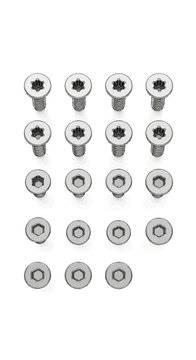 Set of Stainless Steel Torx and Hex Socket Head Screws on White Background