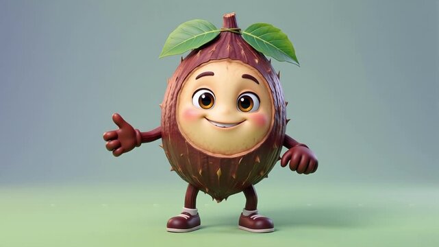 Happy Cassava Mascot Dancing with Thumbs Up 3D Animation, Cute Cartoon Vegetable Character for Kids, Healthy Root Crop Concept, 4K Footage