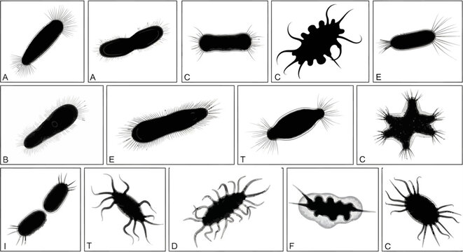 Black Silhouette Bacteria and Microorganism Vector Set
