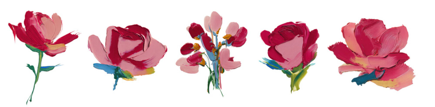 Hand painted red roses and valentine flowers with artistic brush stroke textures for romantic gifts