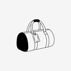 Playful hand drawn line art Travel bag with tag Vector illustration