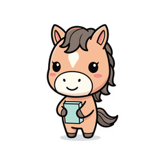 Adorable Cartoon Horse Holding Mug on White Background