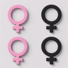 Four pink and black stylized female symbols, in solid and outline versions