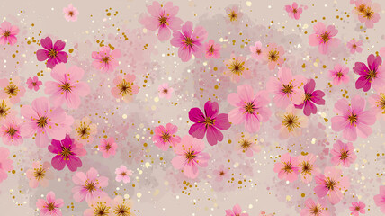 落ち着いた雰囲気の中に花の美しさを詰め込んだフラワーパターン背景、自然を感じる癒し系イラストとしても活用できる背景素材