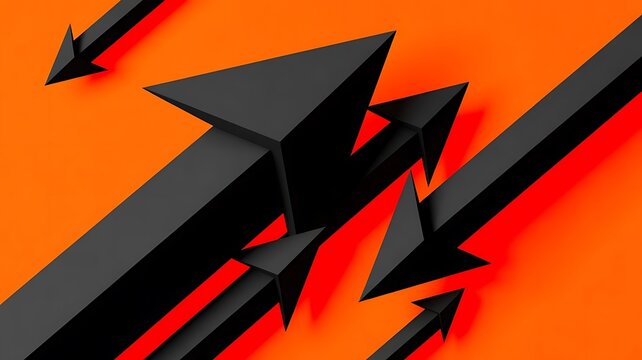 Multiple black 3D arrows pointing in different directions on vibrant orange background