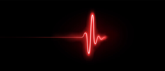 Vector illustration of realistic glowing pulse line representing heartbeat and heart rate. Luminous cardiogram waveform symbolizing medical monitoring and modern healthcare technology