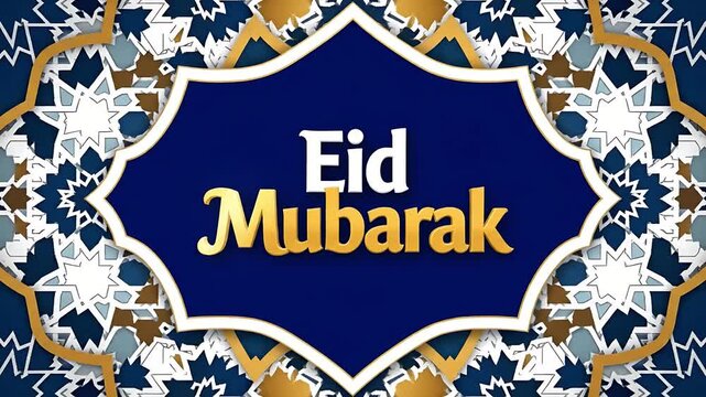 Luxury Arabic geometric pattern animated backdrop Eid Al Fitr Al Adha greeting card template ornate dark blue frame Islamic Ramadan Kareem celebration design