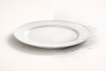 Ceramic Plate Transitioning into Pencil Sketch