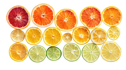 Fototapeta premium A vibrant arrangement of citrus fruit slices on transparent background