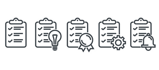 Checklist or to-do lists icons set in bold line