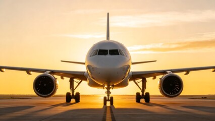 Obraz premium Airplane on runway at sunset