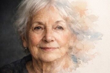 Elderly Portrait Fading into Watercolor Memory
