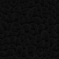 Seamless pattern with black stones creating a natural textured background. Realistic stone arrangement suitable for modern design, decoration, wallpaper, print and surface concepts.