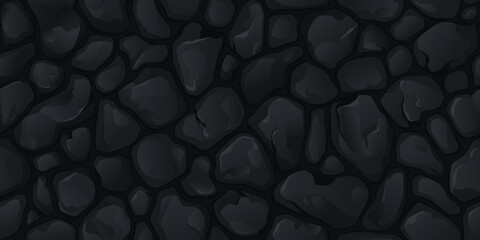 Vector illustration of seamless pattern with black stones creating dark natural texture background for modern design concepts