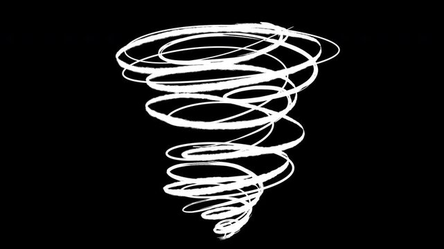 Abstract animation silhouette colorful bright tornado storm, hurricane or whirlwind in hand draw sketch cartoon style. Vivid 2d motion element isolated on white background with alpha matte channel.