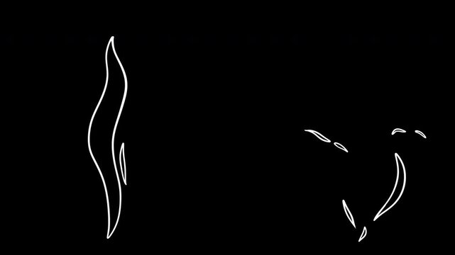 Rising outline white gas, haze, smoke stream, aromatic vapour in cartoon style. Looping 2d animation vfx elements. Motion graphic for game isolated on black and chroma key background.