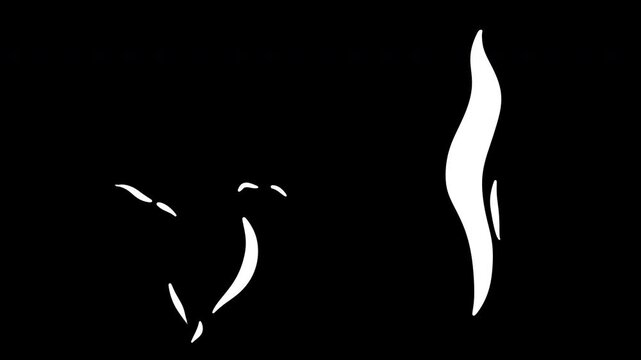 Rising white gas, haze, smoke stream, aromatic vapour in cartoon style. Looping 2d animation vfx elements. Motion graphic for game isolated on black and chroma key background.