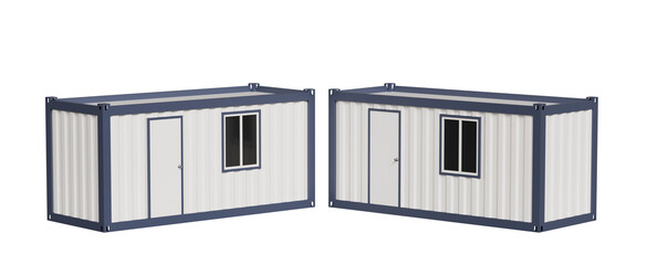 출입문과 창문이 있는 이동식 모듈형 컨테이너 사무실 목업 Portable Modular Container Office Mock up with Door and Window