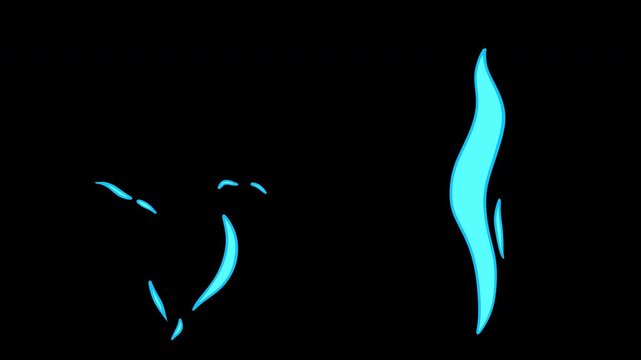 Rising blue gas, haze, smoke stream, aromatic vapour in cartoon style. Looping 2d animation vfx elements. Color motion graphic for game isolated on black and chroma key background.