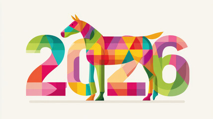 Obraz premium Colorful Geometric Horse Illustration With Numbers Isolated On White Background For New Year And Calendar