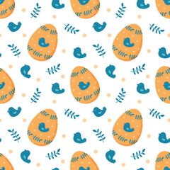 Easter egg pattern with birds for seasonal background
