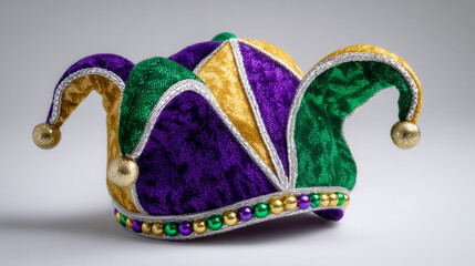 A banner for the Mardi Gras carnival. Carnival colored hat.