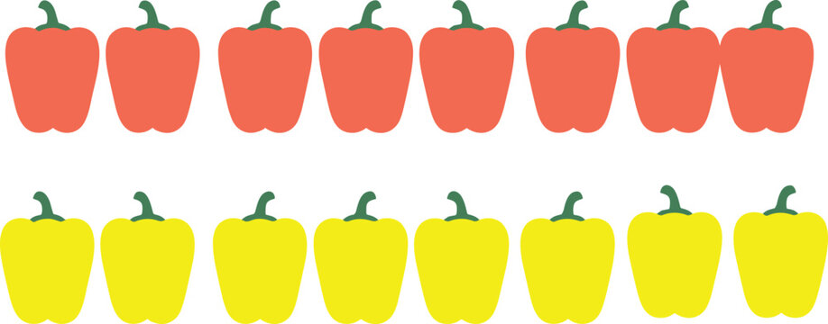 Bell pepper pattern vector illustration with orange and yellow capsicum vegetables arranged in seamless flat design