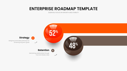 Market Review 2 Element Chart Slideshow Layout. Enterprise Plan Frame Design Vector Illustration. Business Launch Two Step Diagram Slide Template.