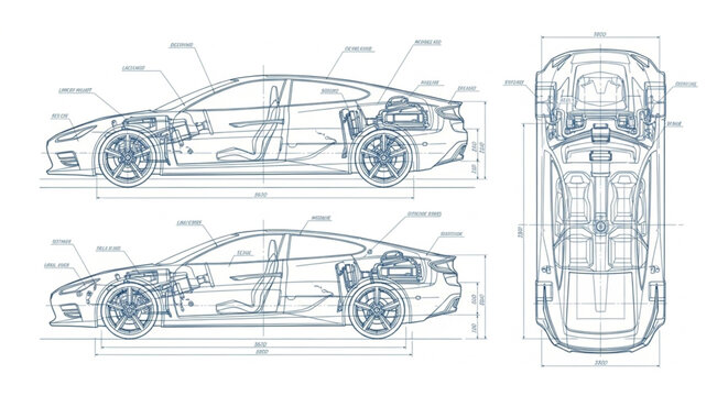 Automotive Engineering Blueprint of a Modern Car.