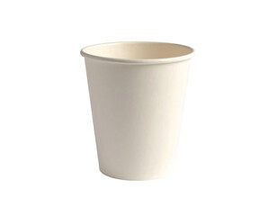 A plain, off-white paper cup with a rolled rim, isolated on a black background