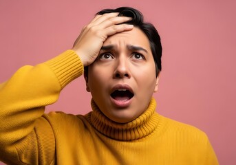 Person with hand on forehead expressing surprise or realization.