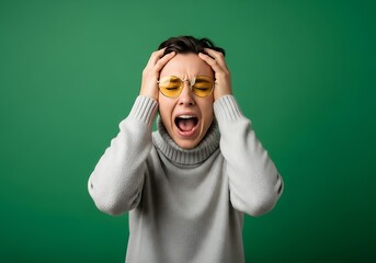 Woman screaming and holding her head in despair