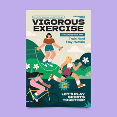 Women fitness event poster flat illustration