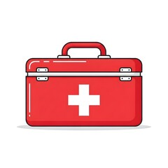 A red first aid kit with a white cross on a plain background