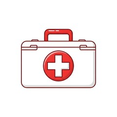 Obraz premium A red and white first aid kit with a handle and cross symbol