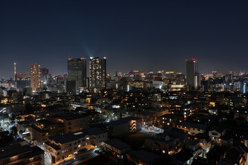 スカイツリーが浮かび上がる東京の夜 ― ネオンに包まれた高層ビル群の都市景観
