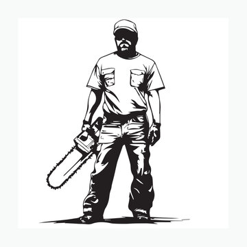 vector illustration of a man with a chainsaw