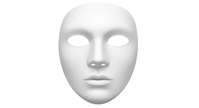 Blank white mask isolated on transparent background, isolated on white background