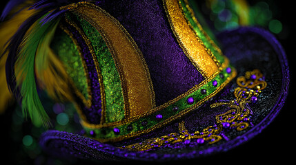 A banner for the Mardi Gras carnival. Carnival colored hat.