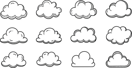 Obraz premium Cartoon cloud silhouettes collection whimsical sky elements for design projects